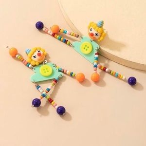 Super cute rainbow button beaded dancing clown earrings